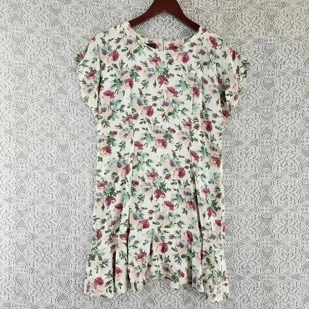Vintage Just in Thyme Floral Cap Sleeve Ruffle bottom mini dress M/P